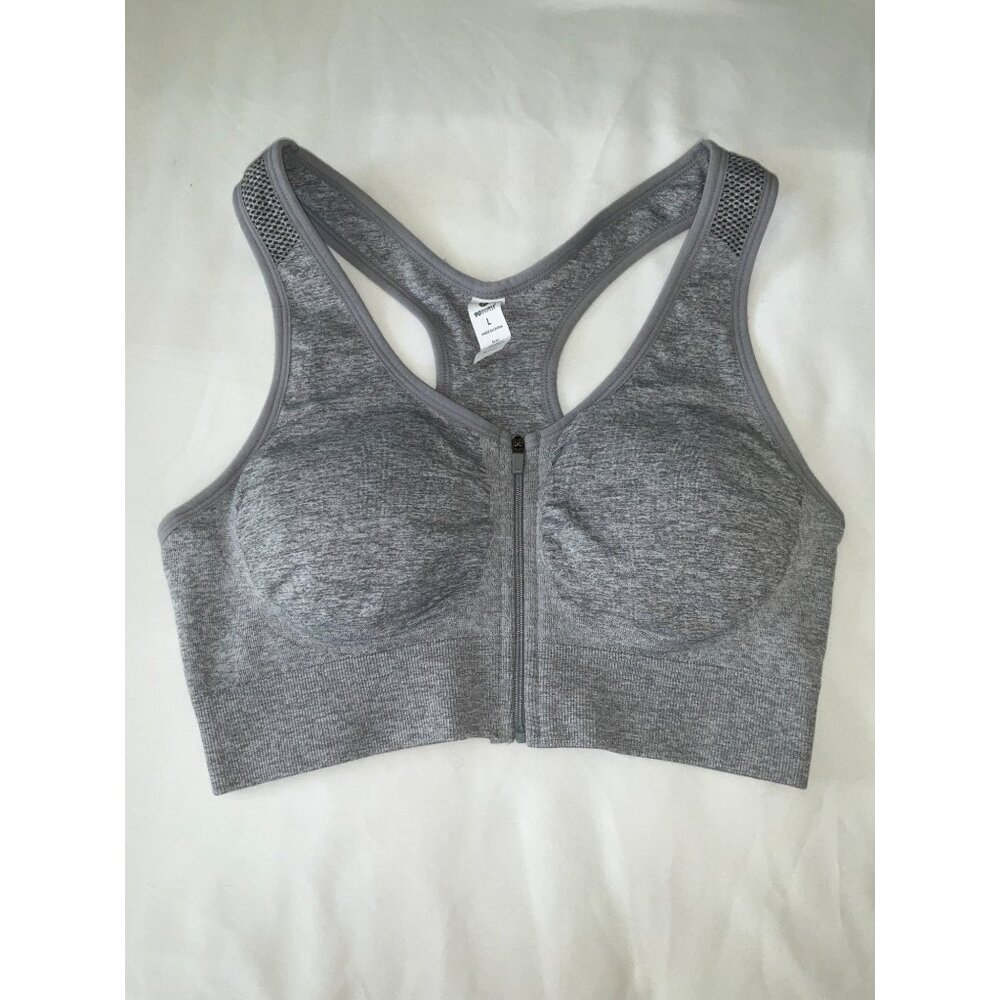 90 degree Zip front Sports Bra, Heathered Grey, Size Large, New - Picture 2 of 7